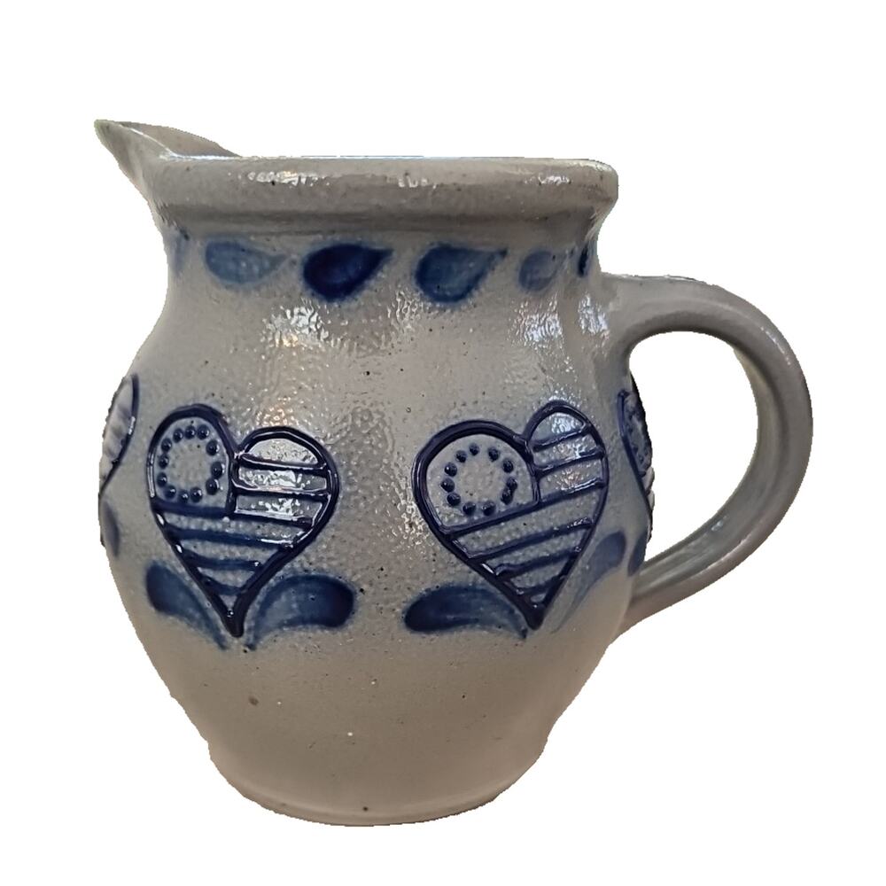 Vintage 2005 Eldreth Pottery Kim Hand Painted Quality Americana Heart Pitcher